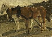 George Hendrik Breitner A Brown and a White Horse in Scheveningen Spain oil painting artist